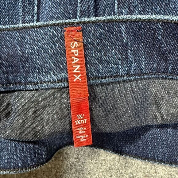 Spanx Jeans Womens 1X Skinny Ankle Blue Darkwash High Rise Pull On - Picture 3 of 9